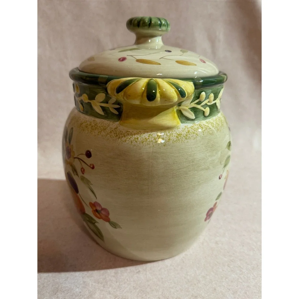 Certified International La Toscana Gladding Ceramic Fruit Floral‎ Canister w Lid